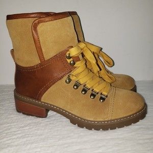NWOB Frye & Co. Sz 8.5 Anise Hiker Boots Cognac Leather Sherpa Lined Lace Up